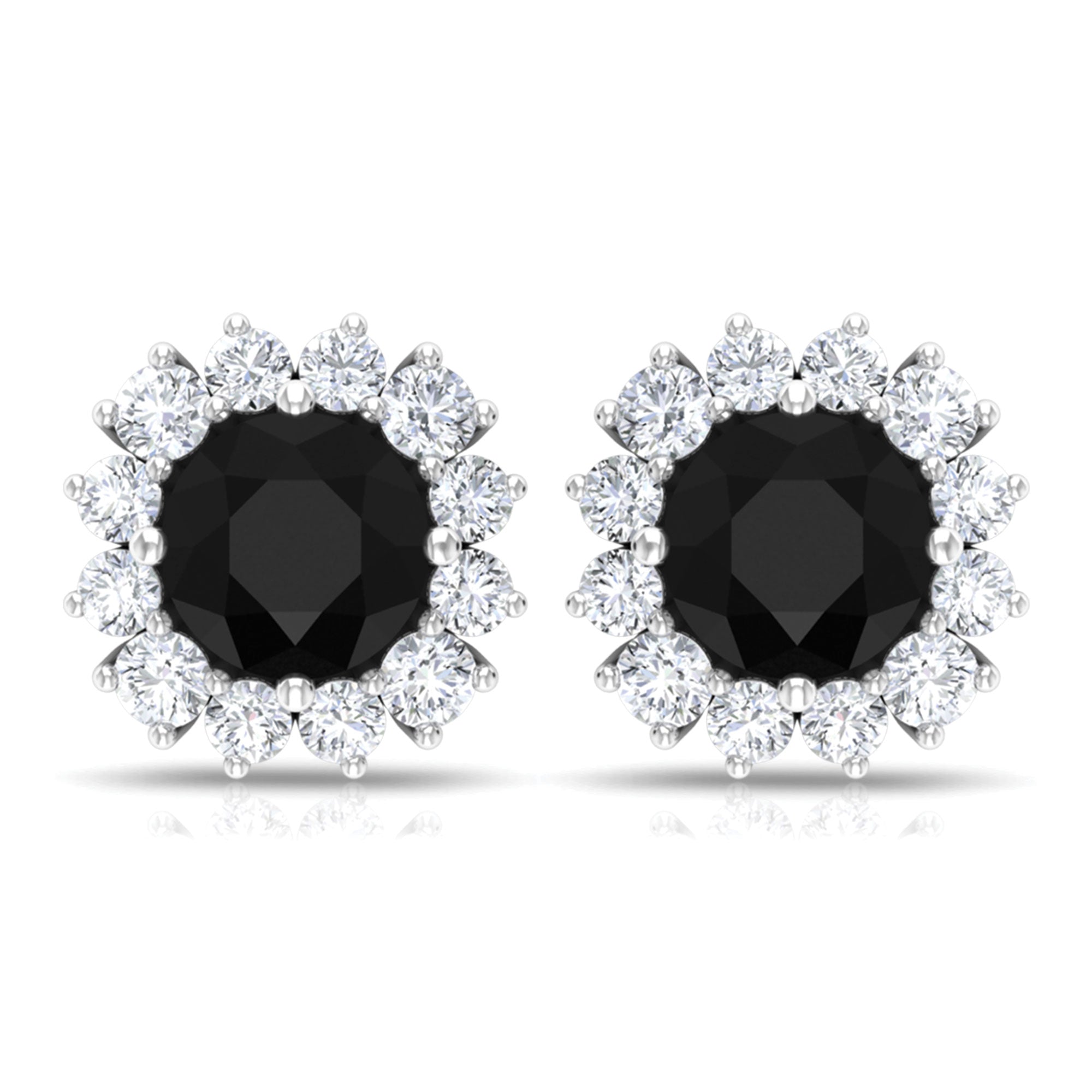 1 CT Classic Black Spinel and Diamond Halo Stud Earrings Black Spinel - ( AAA ) - Quality - Rosec Jewels