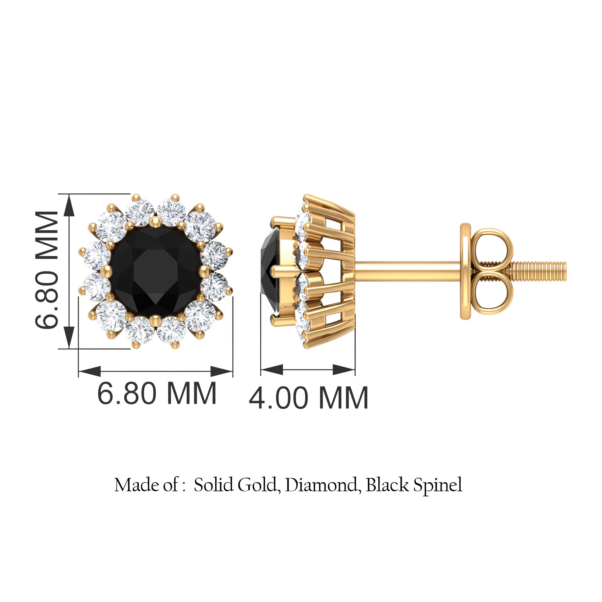 1 CT Classic Black Spinel and Diamond Halo Stud Earrings Black Spinel - ( AAA ) - Quality - Rosec Jewels