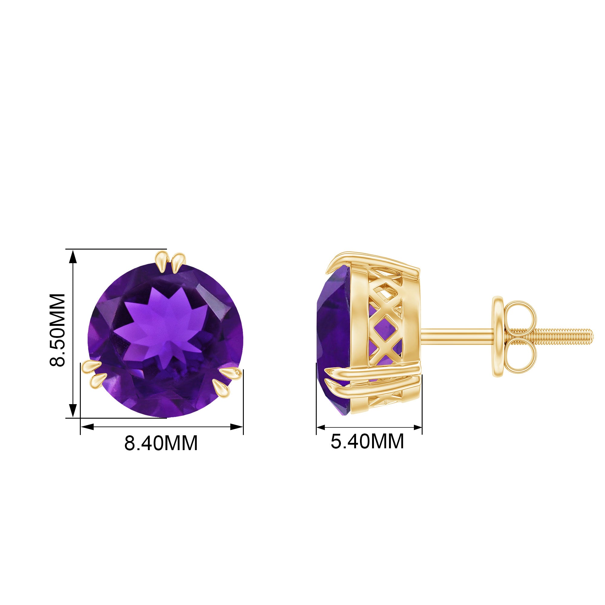 7 MM Round Amethyst Solitaire Stud Earrings in Gold Amethyst - ( AAA ) - Quality - Rosec Jewels