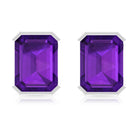 6X8 MM Octagon Cut Amethyst Solitaire Stud Earrings For Women Amethyst - ( AAA ) - Quality - Rosec Jewels