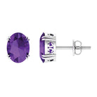 6X8 MM Oval Cut Amethyst Solitaire Stud Earrings in Double Prong Setting Amethyst - ( AAA ) - Quality - Rosec Jewels