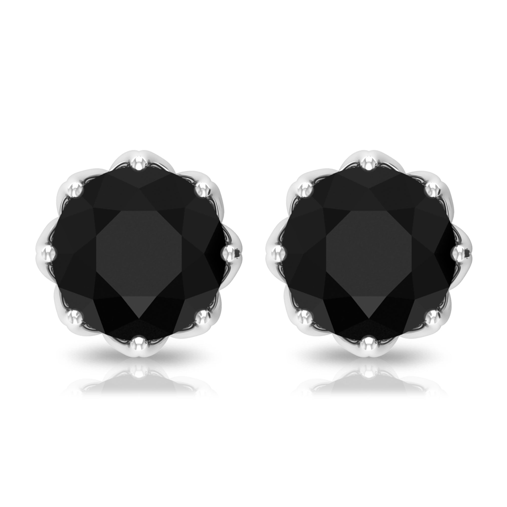 2.75 CT Created Black Diamond Solitaire Stud Earrings in Floral Setting Lab Created Black Diamond - ( AAAA ) - Quality - Rosec Jewels