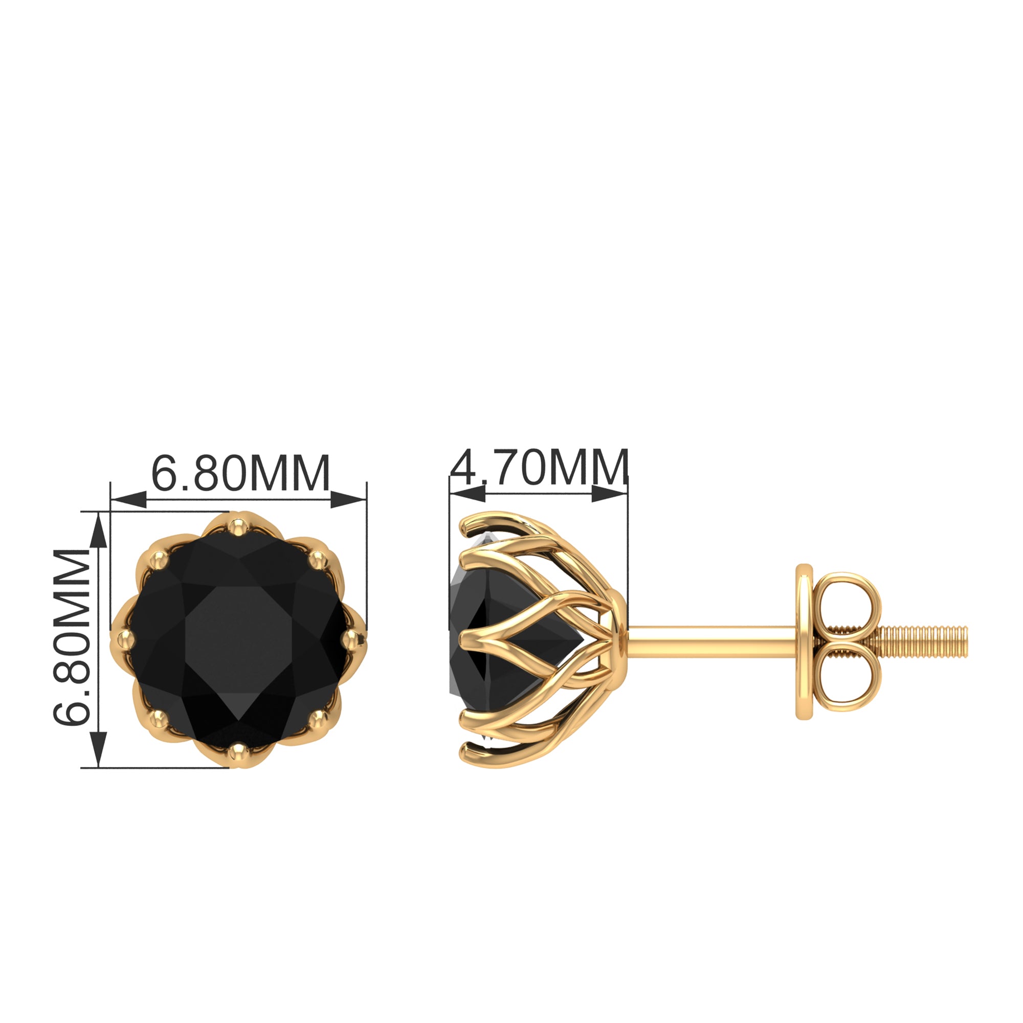 2.75 CT Created Black Diamond Solitaire Stud Earrings in Floral Setting Lab Created Black Diamond - ( AAAA ) - Quality - Rosec Jewels