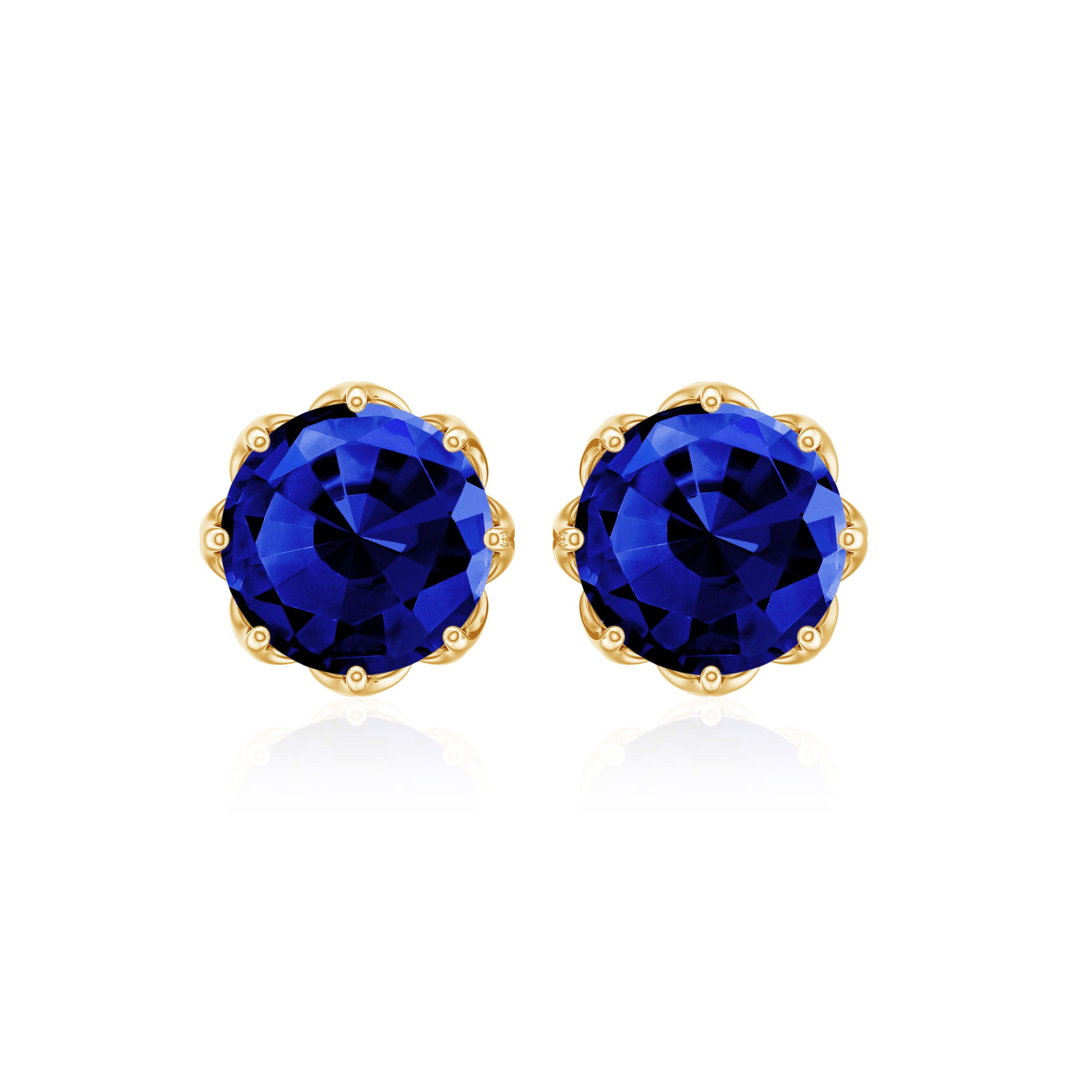 2 CT Created Blue Sapphire Solitaire Stud Earrings in Decorating Prong Lab Created Blue Sapphire - ( AAAA ) - Quality - Rosec Jewels