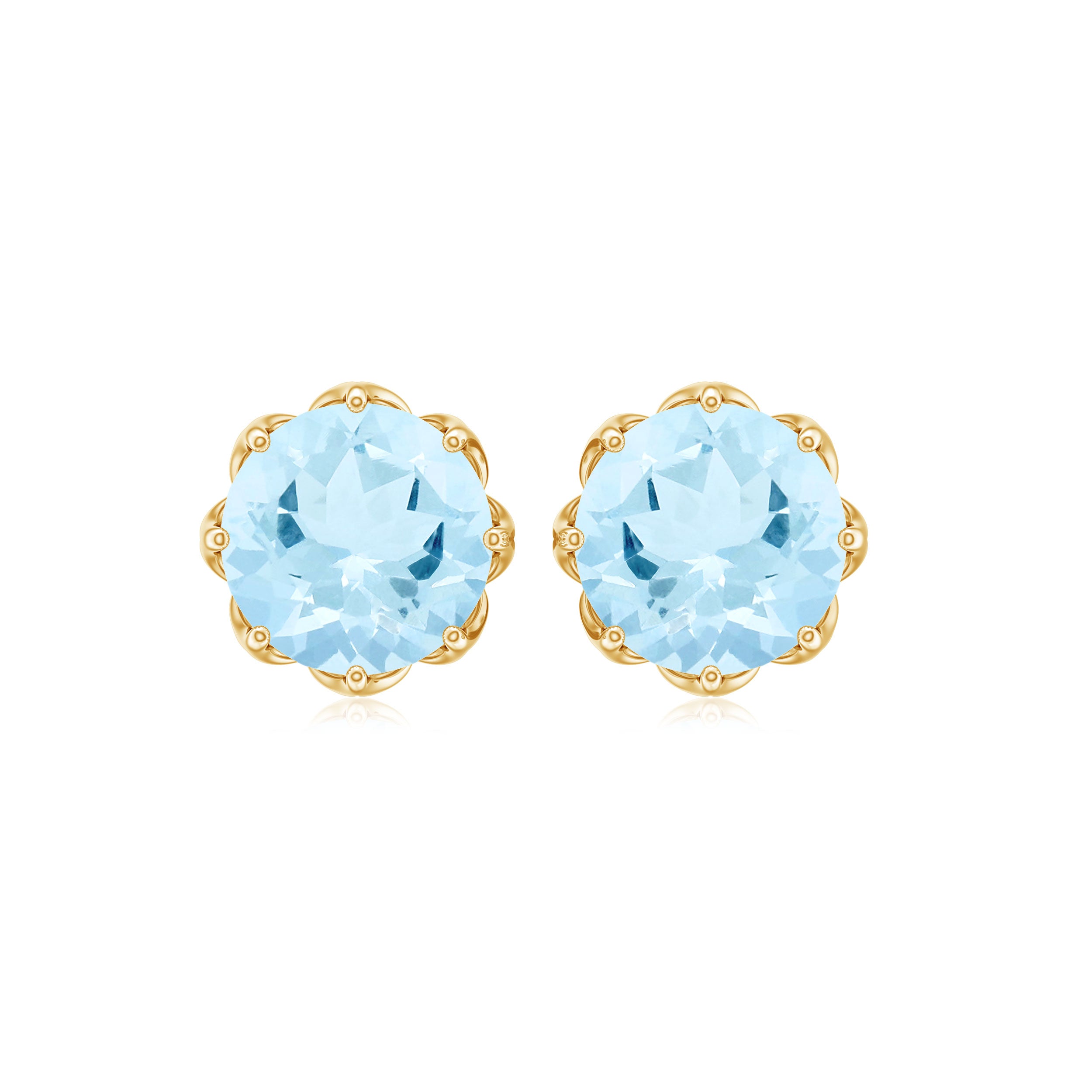 6 MM Decorative Aquamarine Solitaire Stud Earrings Aquamarine - ( AAA ) - Quality - Rosec Jewels