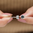 7 MM Black Spinel Solitaire Crown Stud Earrings Black Spinel - ( AAA ) - Quality - Rosec Jewels