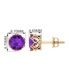 7 MM Round Cut Real Amethyst Solitaire Crown Stud Earrings Amethyst - ( AAA ) - Quality - Rosec Jewels