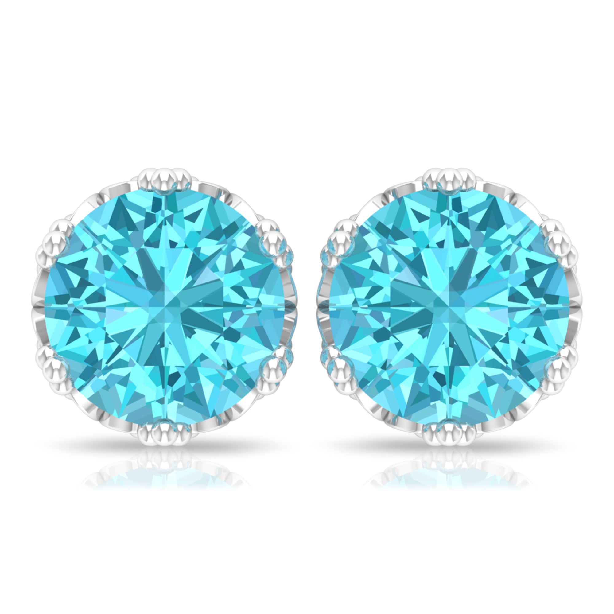 6 MM Swiss Blue Topaz Solitaire Crown Stud Earrings Swiss Blue Topaz - ( AAA ) - Quality - Rosec Jewels