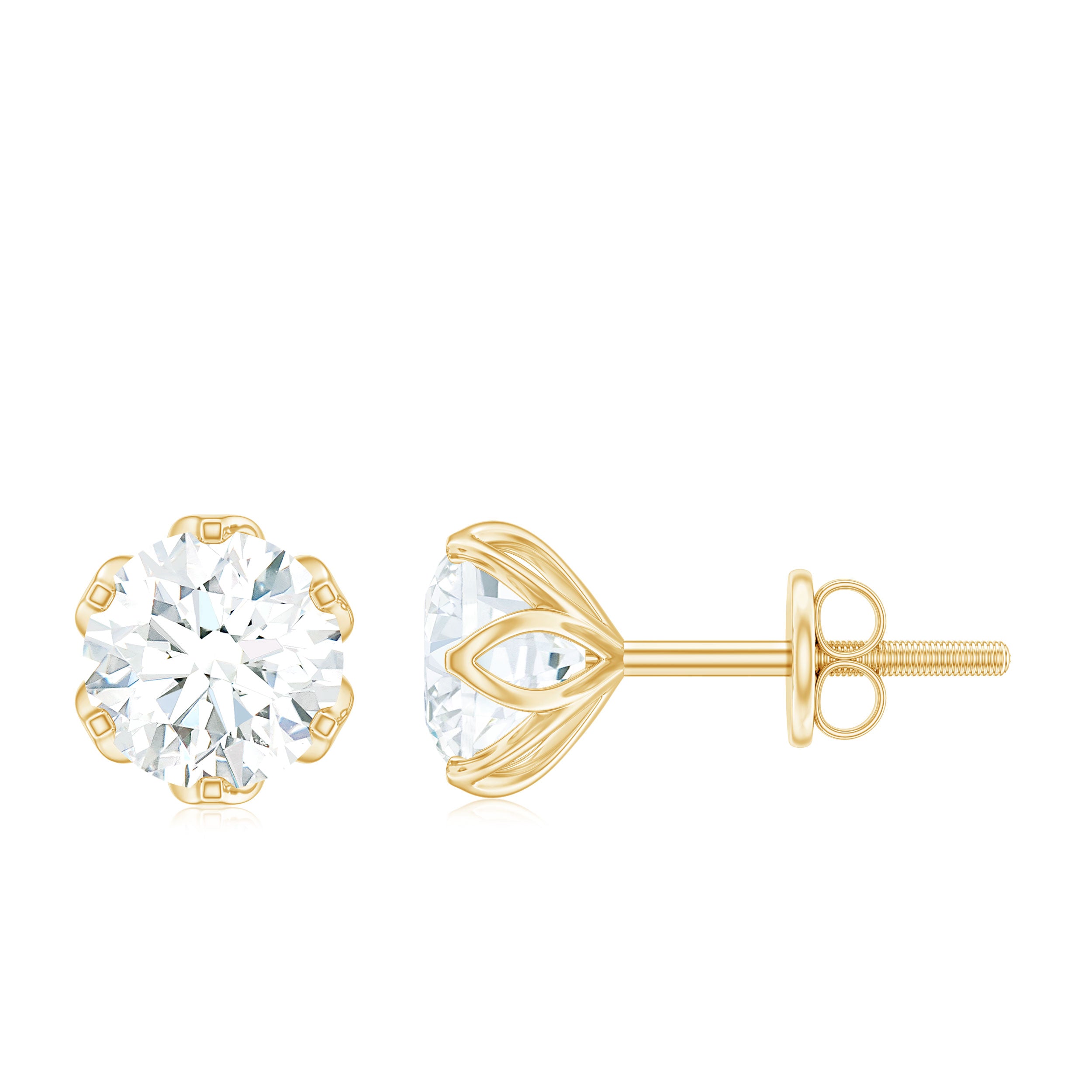 Moissanite Solitaire Stud Earrings in Lotus Basket Setting Moissanite - ( D-VS1 ) - Color and Clarity - Rosec Jewels