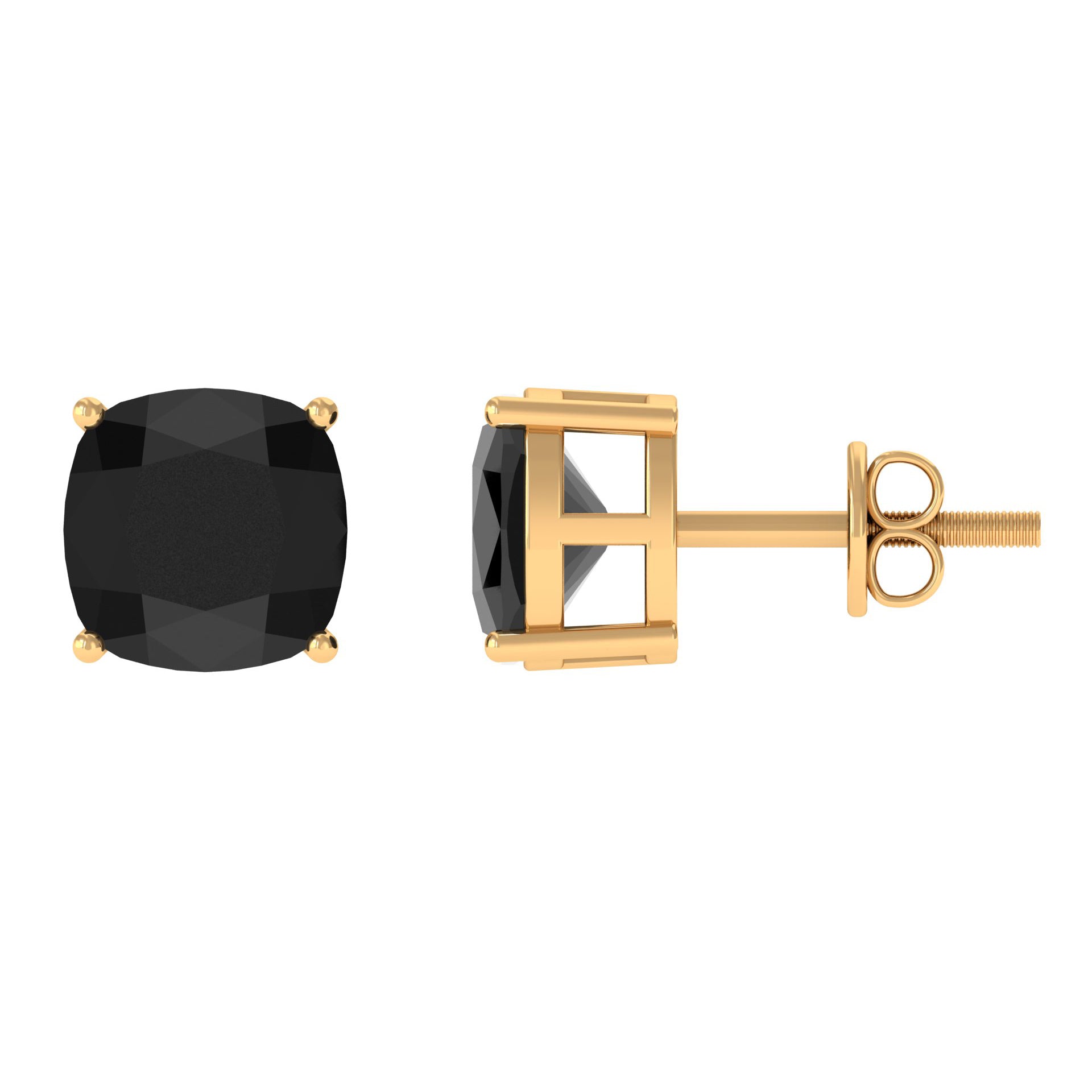 3 CT Cushion Cut Black Onyx Solitaire Stud Earring Black Onyx - ( AAA ) - Quality - Rosec Jewels