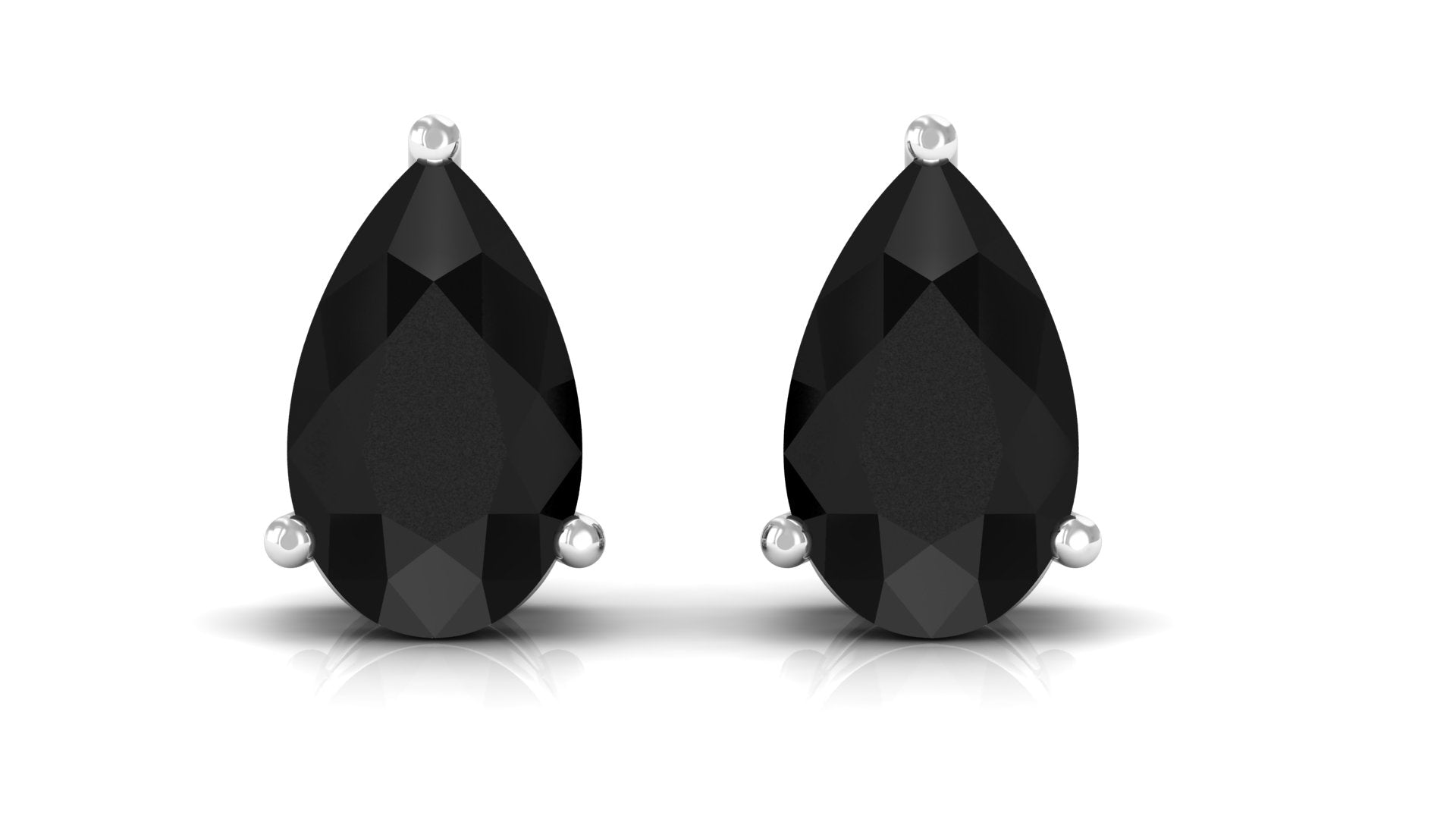 Pear Shape Black Diamond Solitaire Stud Earring in 3 Prong Setting Black Diamond - ( AAA ) - Quality - Rosec Jewels