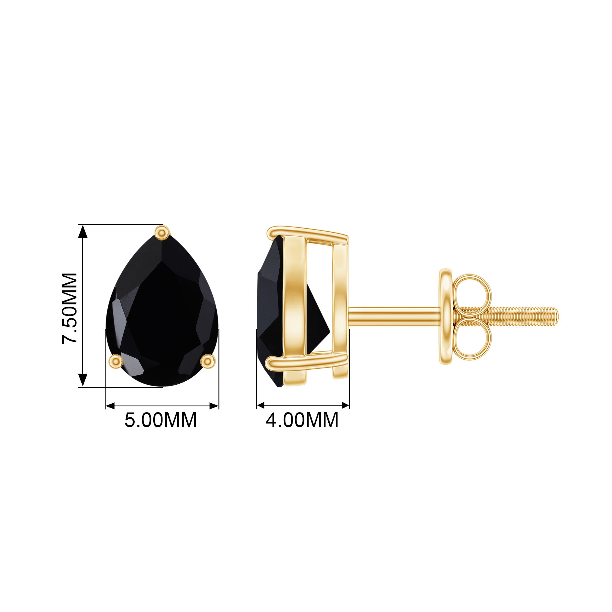 Pear Shape Black Diamond Solitaire Stud Earring in 3 Prong Setting Black Diamond - ( AAA ) - Quality - Rosec Jewels