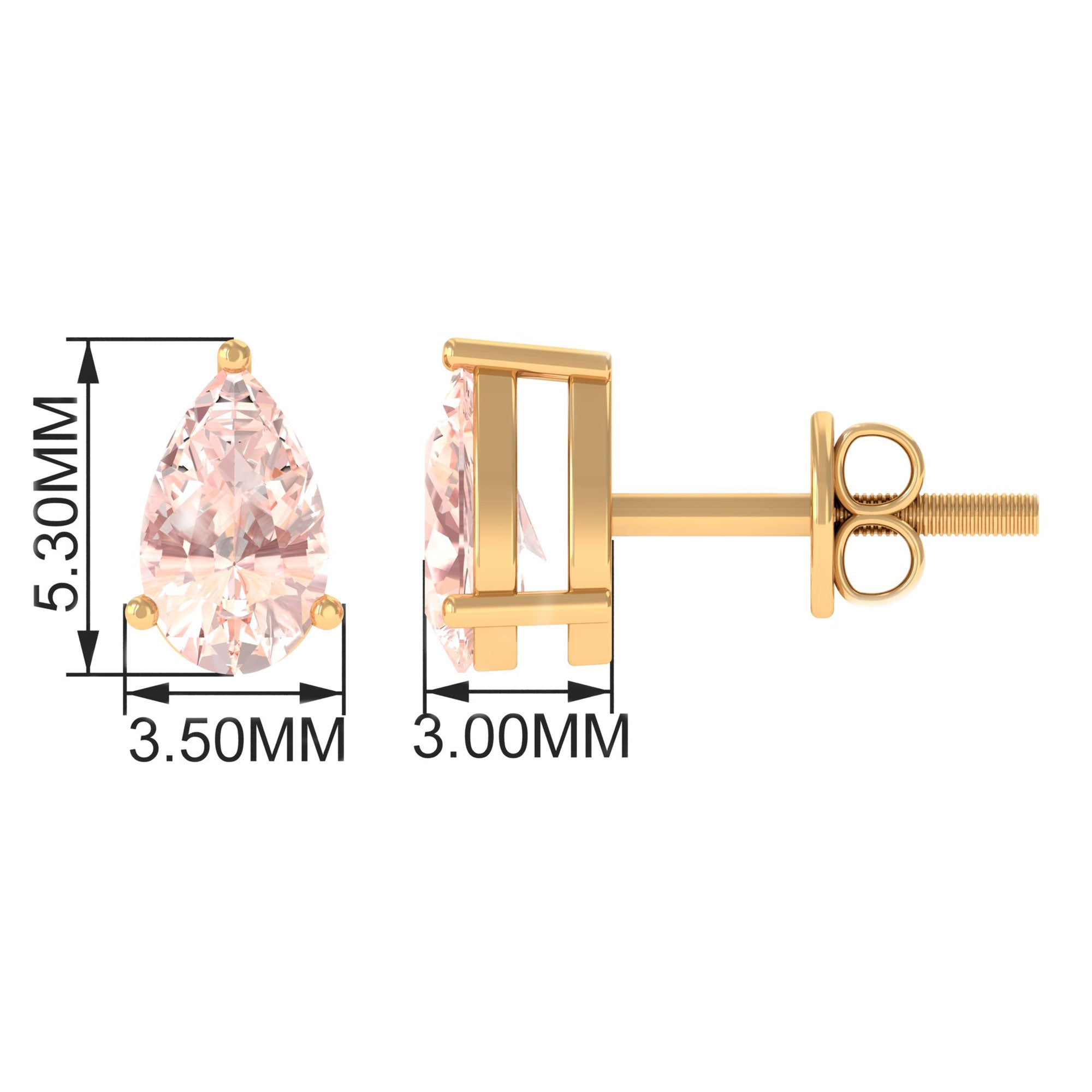 5X7 MM Pear Cut Morganite Solitaire Stud Earrings in 3 Prong Setting Morganite - ( AAA ) - Quality - Rosec Jewels