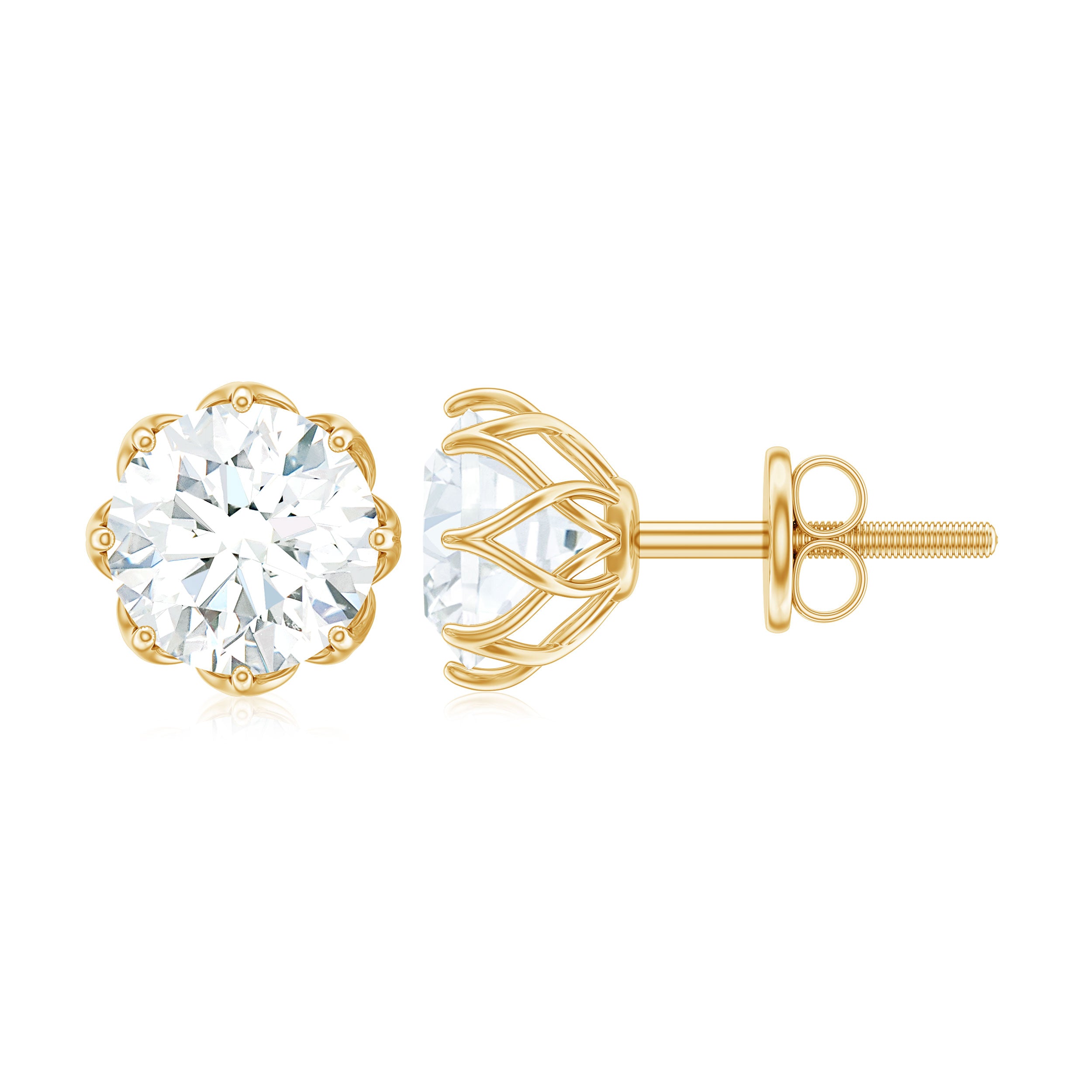 2 CT Certified Moissanite Solitaire Stud Earrings in Gold Moissanite - ( D-VS1 ) - Color and Clarity - Rosec Jewels