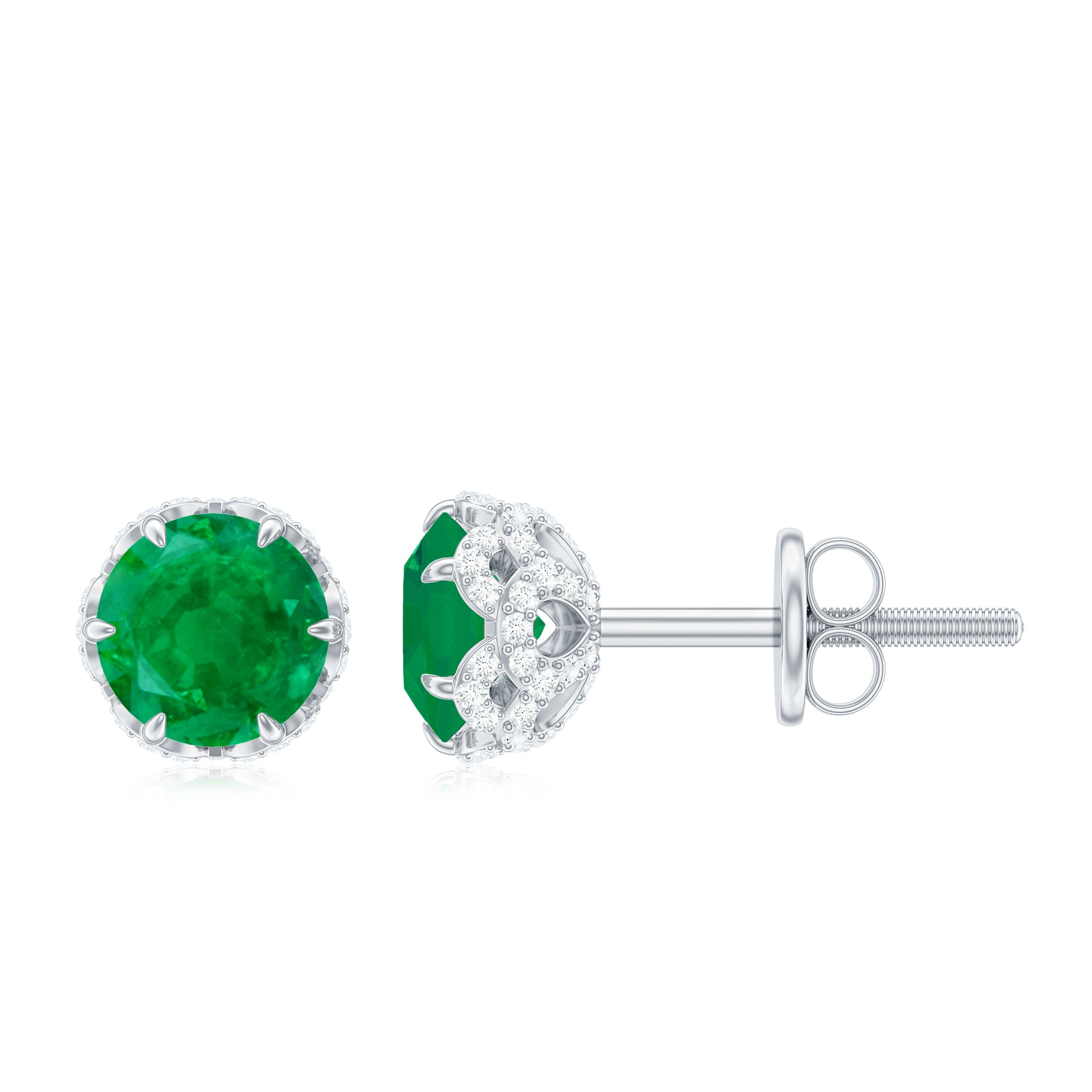 1.50 CT Lotus Basket Set Emerald and Diamond Stud Earrings Emerald - ( AAA ) - Quality - Rosec Jewels