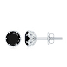 5 MM Black Diamond Solitaire and Diamond Flower Stud Earrings Black Diamond - ( AAA ) - Quality - Rosec Jewels