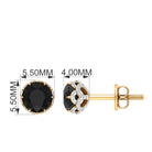 5 MM Black Diamond Solitaire and Diamond Flower Stud Earrings Black Diamond - ( AAA ) - Quality - Rosec Jewels