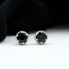 5 MM Black Diamond Solitaire and Diamond Flower Stud Earrings Black Diamond - ( AAA ) - Quality - Rosec Jewels