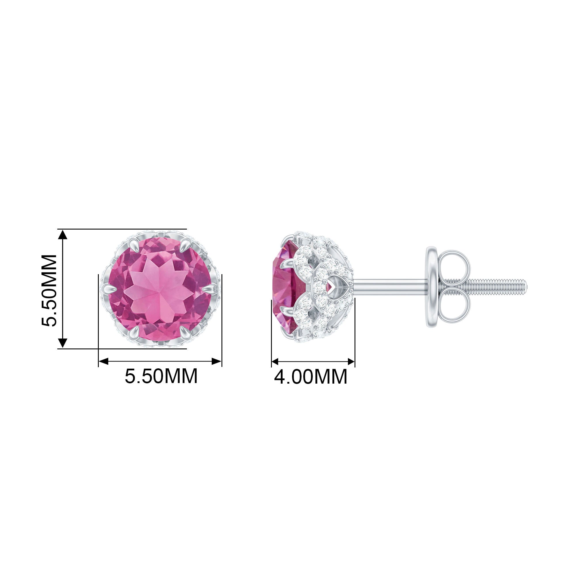 1.25 CT Claw Set Pink Tourmaline Solitaire and Diamond Stud Earrings Pink Tourmaline - ( AAA ) - Quality - Rosec Jewels