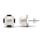 Freshwater Pearl Solitaire Octagon Shape Stud Earrings with Black Enamel Freshwater Pearl - ( AAA ) - Quality - Rosec Jewels