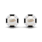 Freshwater Pearl Solitaire Octagon Shape Stud Earrings with Black Enamel Freshwater Pearl - ( AAA ) - Quality - Rosec Jewels