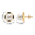 Freshwater Pearl Solitaire Octagon Shape Stud Earrings with Black Enamel Freshwater Pearl - ( AAA ) - Quality - Rosec Jewels