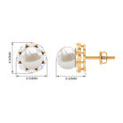 Freshwater Pearl Stud Earrings with Diamond Halo Freshwater Pearl - ( AAA ) - Quality - Rosec Jewels