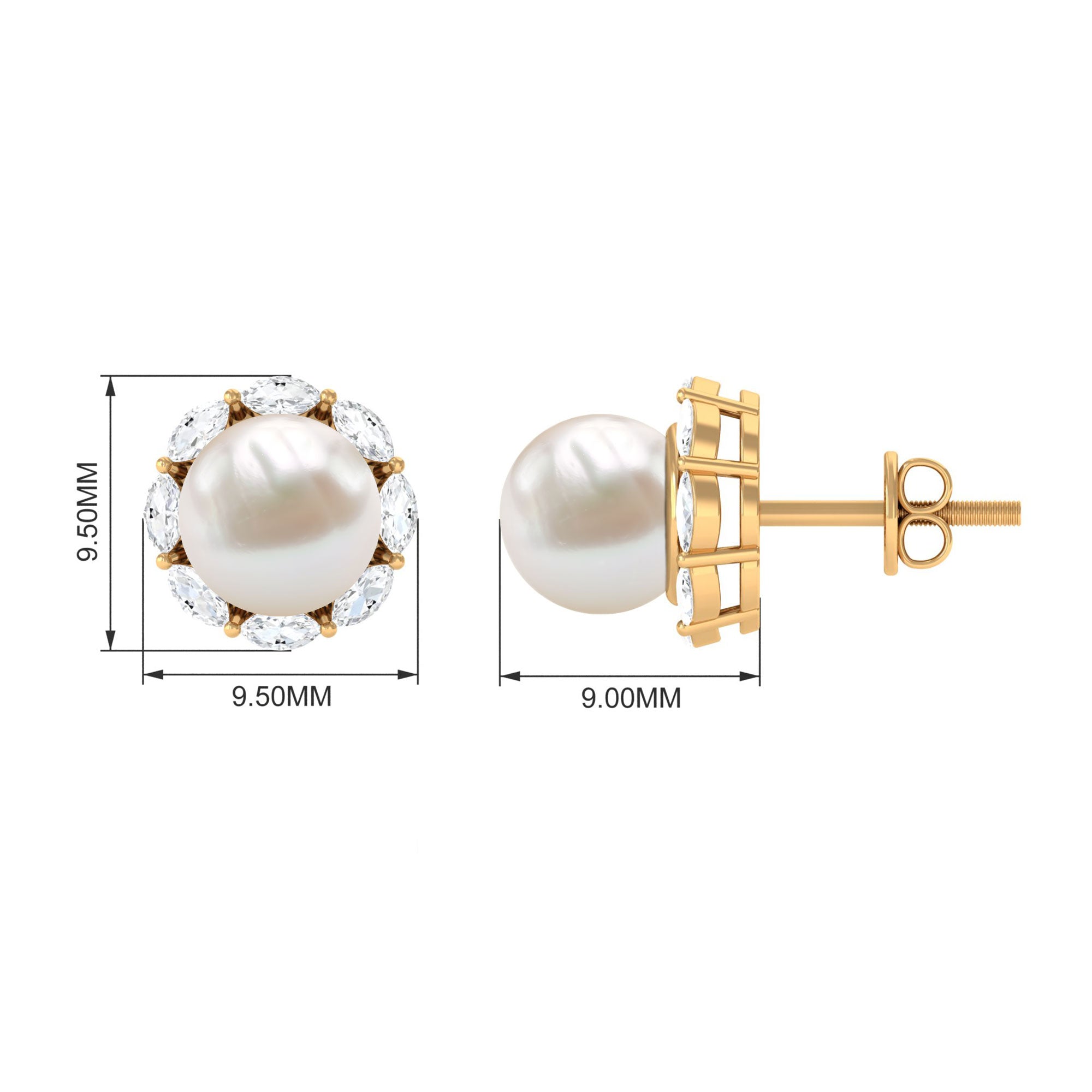 Freshwater Pearl Stud Earrings with Diamond Halo Freshwater Pearl - ( AAA ) - Quality - Rosec Jewels