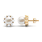 Freshwater Pearl Stud Earrings with Diamond Halo Freshwater Pearl - ( AAA ) - Quality - Rosec Jewels