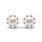 Freshwater Pearl Stud Earrings with Diamond Halo Freshwater Pearl - ( AAA ) - Quality - Rosec Jewels