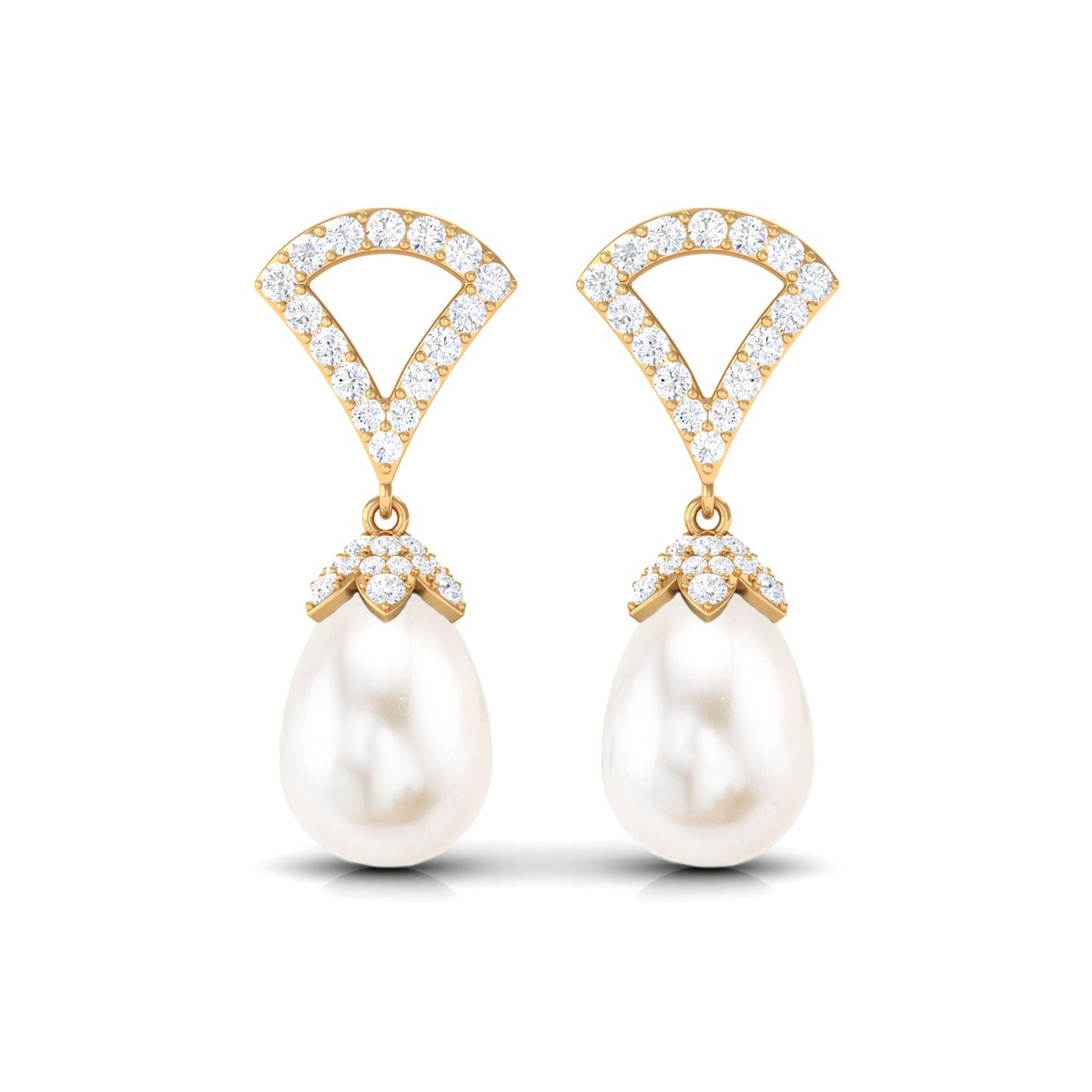 Contemporary Diamond and Freshwater Drop Earrings Freshwater Pearl - ( AAA ) - Quality - Rosec Jewels