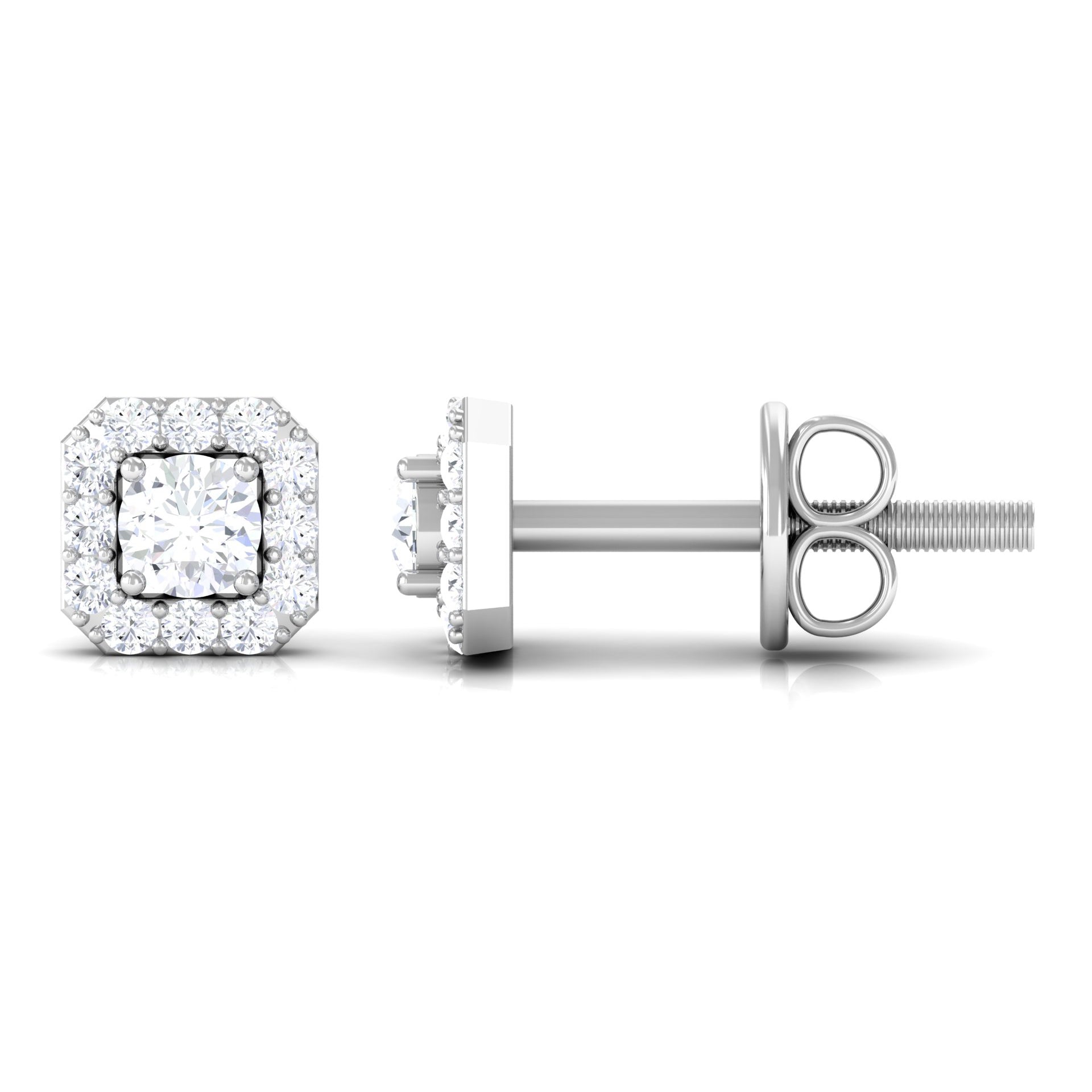 1/4 CT Solitaire Diamond Stud Earrings with Halo Diamond - ( HI-SI ) - Color and Clarity - Rosec Jewels