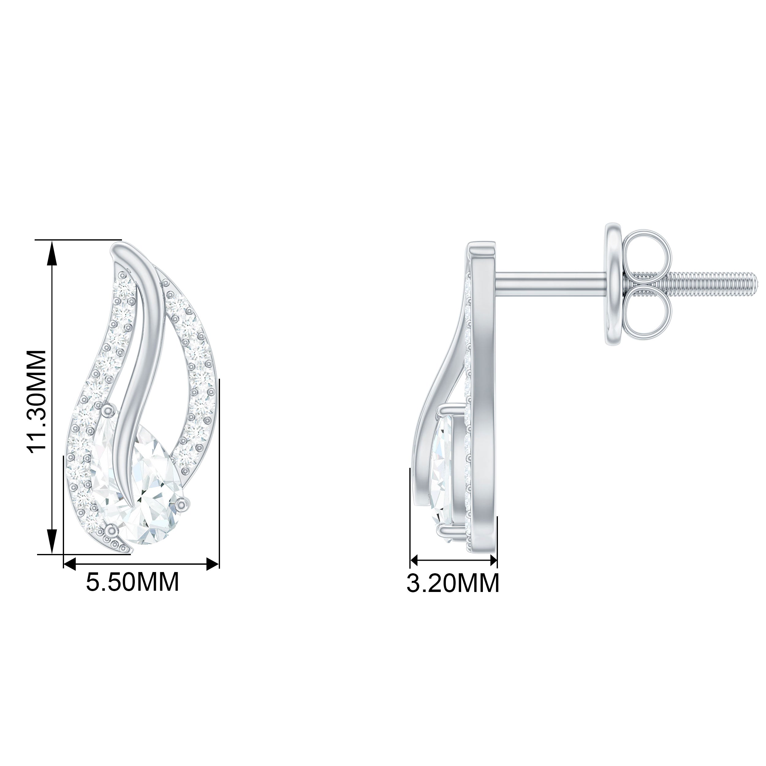 0.50 CT Certified Moissanite Leaf Stud Earrings Moissanite - ( D-VS1 ) - Color and Clarity - Rosec Jewels