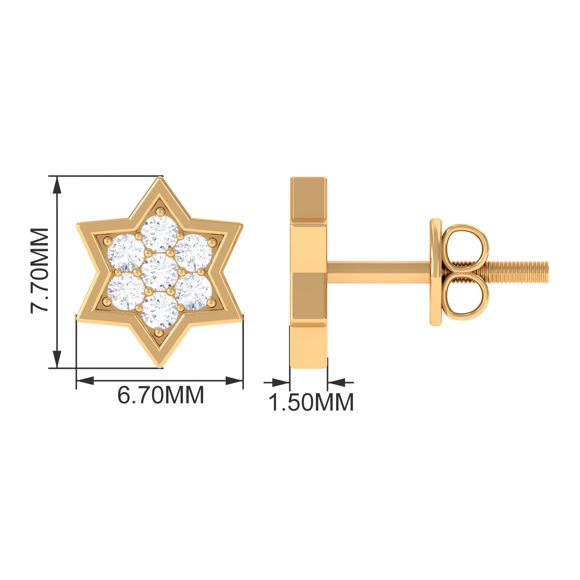 1/4 CT Round Cut Genuine Diamond Gold Star Stud Earrings Diamond - ( HI-SI ) - Color and Clarity - Rosec Jewels