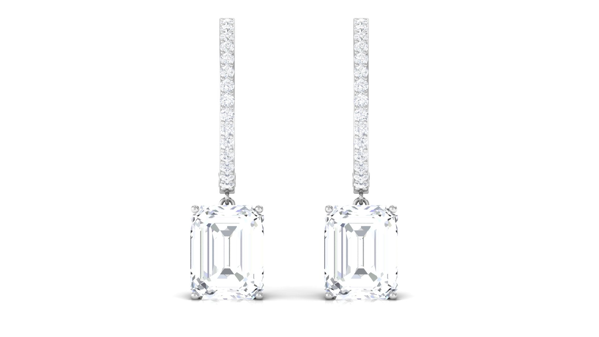 Emerald Cut Moissanite Drop Hoop Earrings Moissanite - ( D-VS1 ) - Color and Clarity - Rosec Jewels