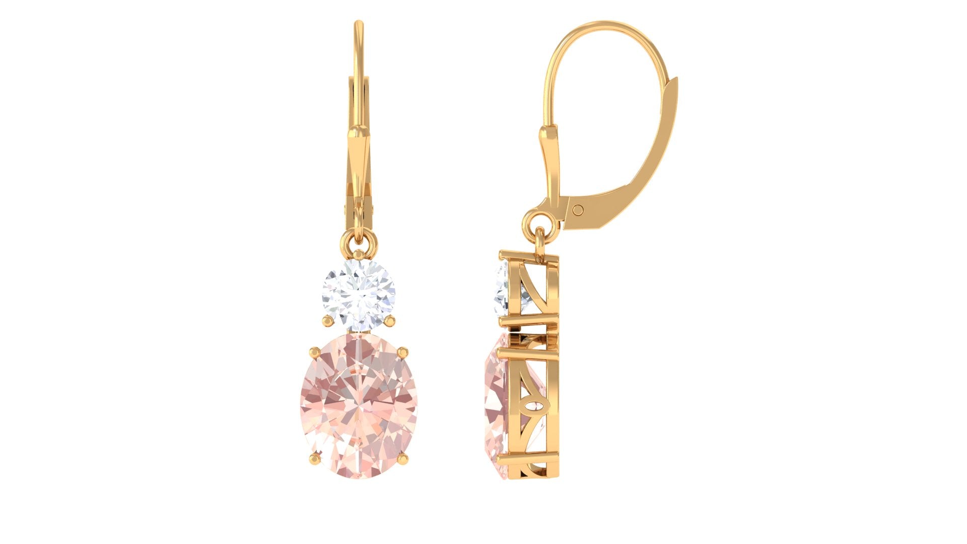 Certified Natural Morganite Drop Leave Back Earrings Morganite - ( AAA ) - Quality - Rosec Jewels