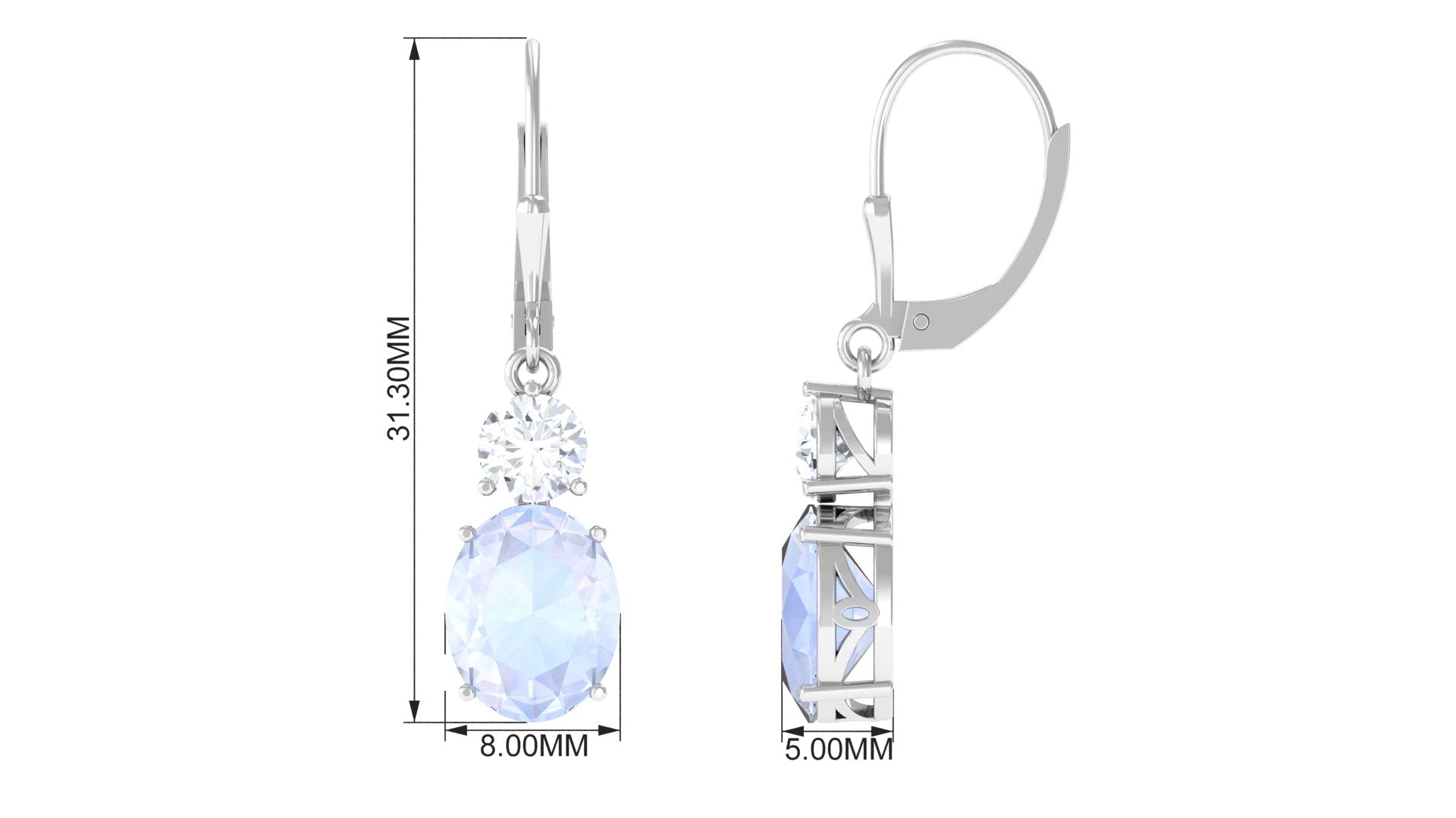 Natural Moonstone Drop Dangle Earrings With Leverback Moonstone - ( AAA ) - Quality - Rosec Jewels