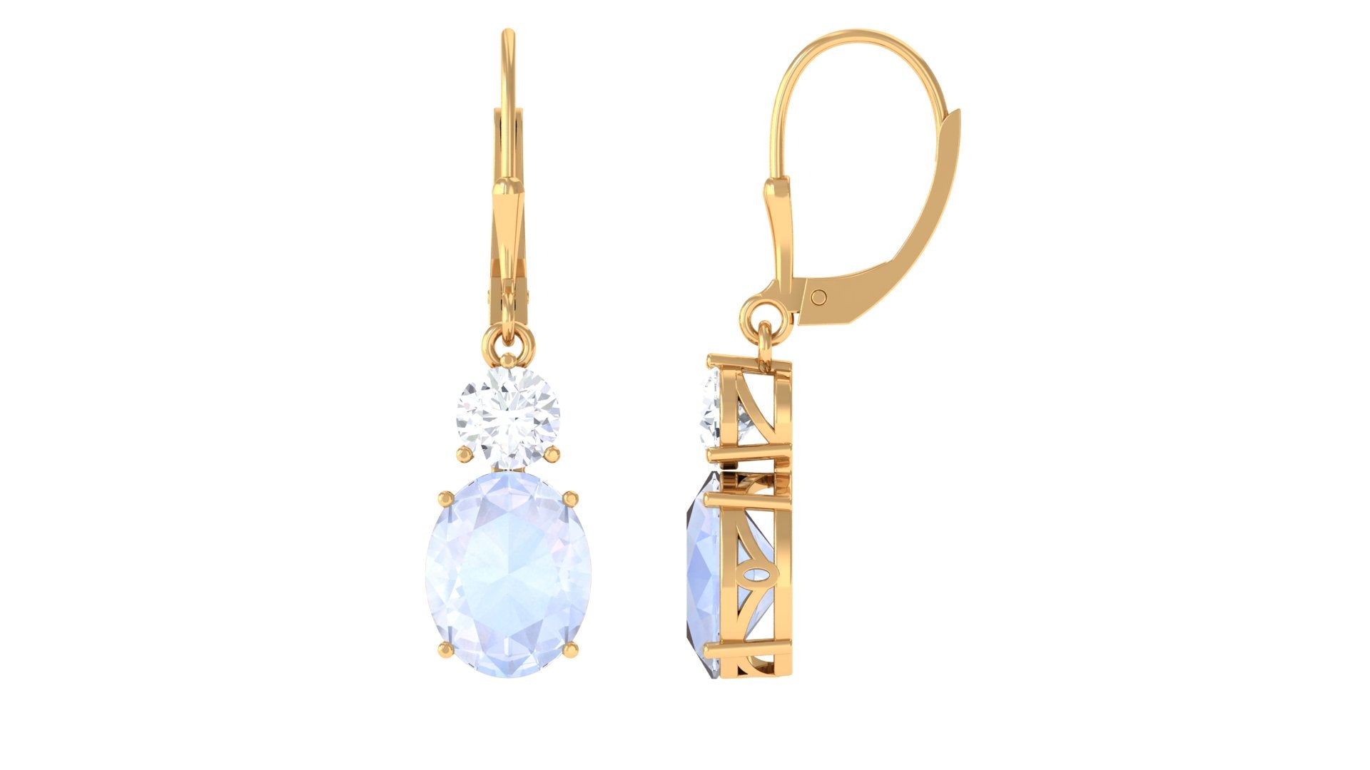 Natural Moonstone Drop Dangle Earrings With Leverback Moonstone - ( AAA ) - Quality - Rosec Jewels