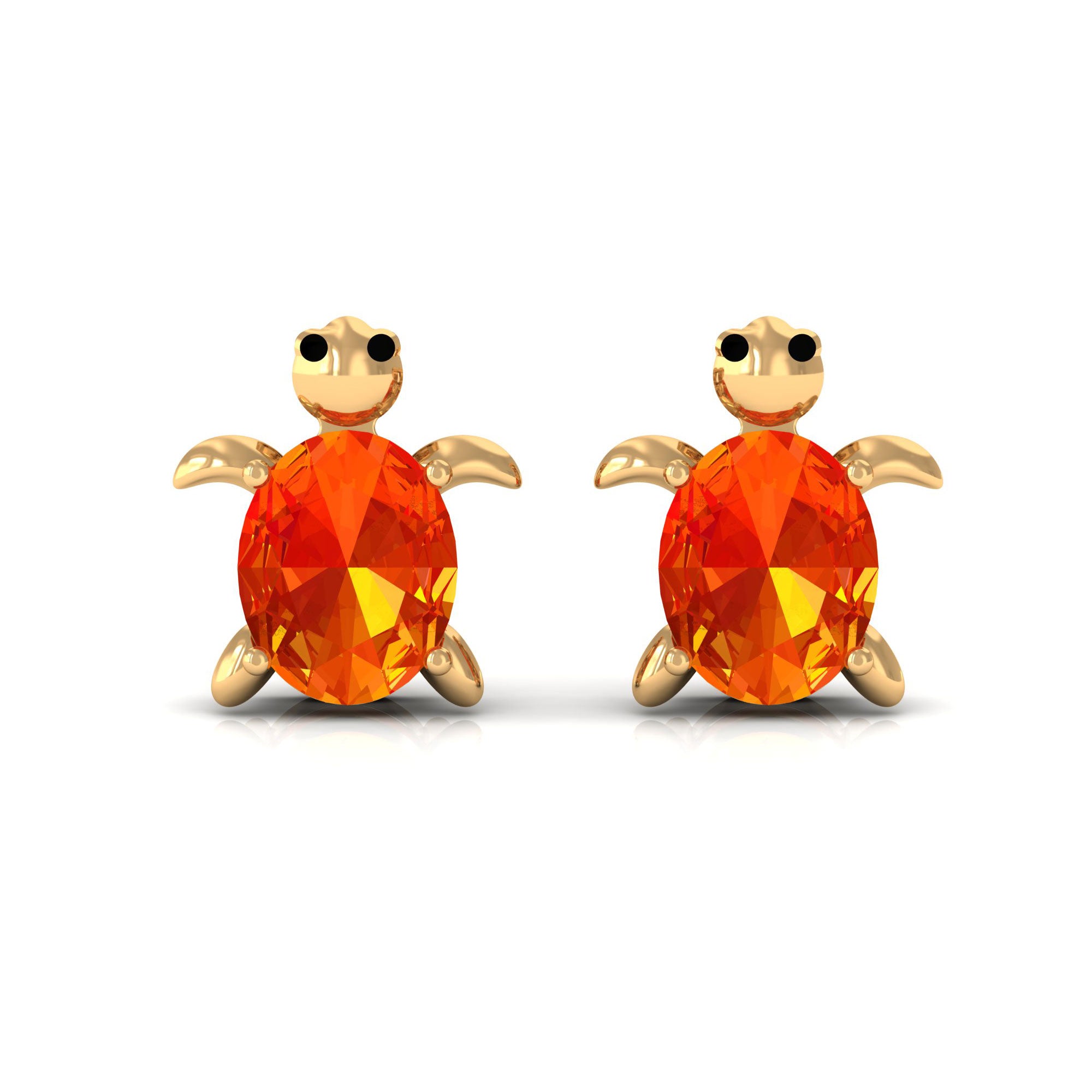 Lab Grown Orange Sapphire Turtle Stud Earrings Lab Created Orange Sapphire - ( AAAA ) - Quality - Rosec Jewels