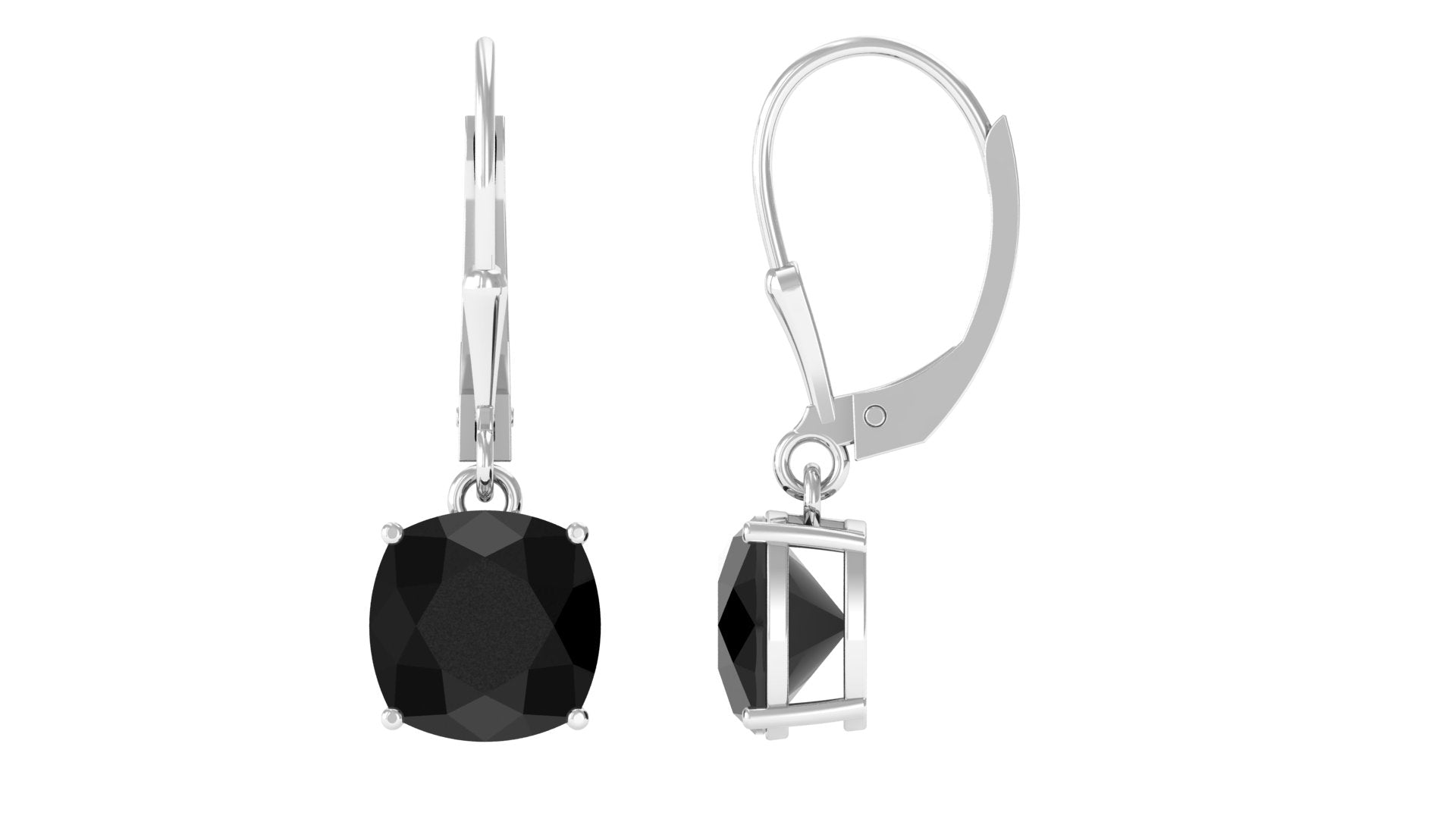 Cushion Cut Black Spinel Lever Back Earrings Black Spinel - ( AAA ) - Quality - Rosec Jewels