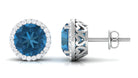 London Blue Topaz Stud Earrings with Diamond Halo London Blue Topaz - ( AAA ) - Quality - Rosec Jewels