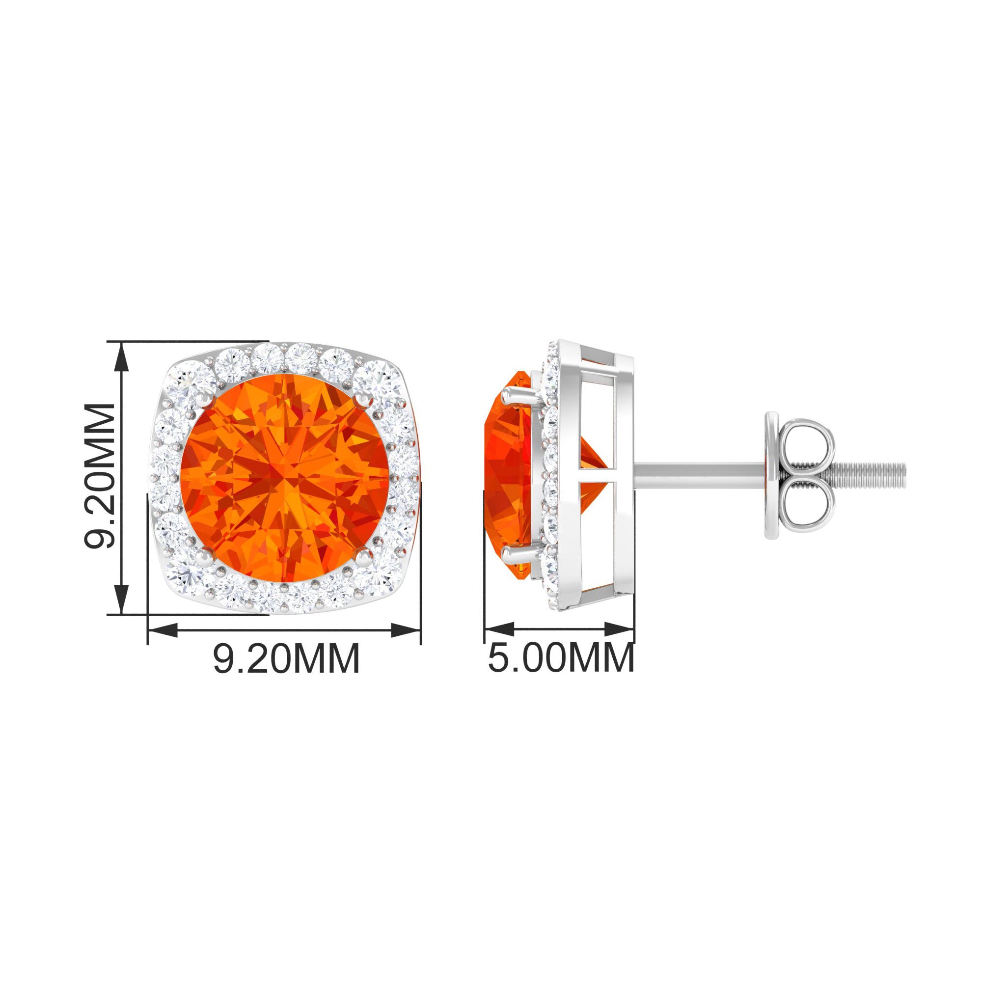 Lab Grown Orange Sapphire and Diamond Halo Stud Earrings Lab Created Orange Sapphire - ( AAAA ) - Quality - Rosec Jewels