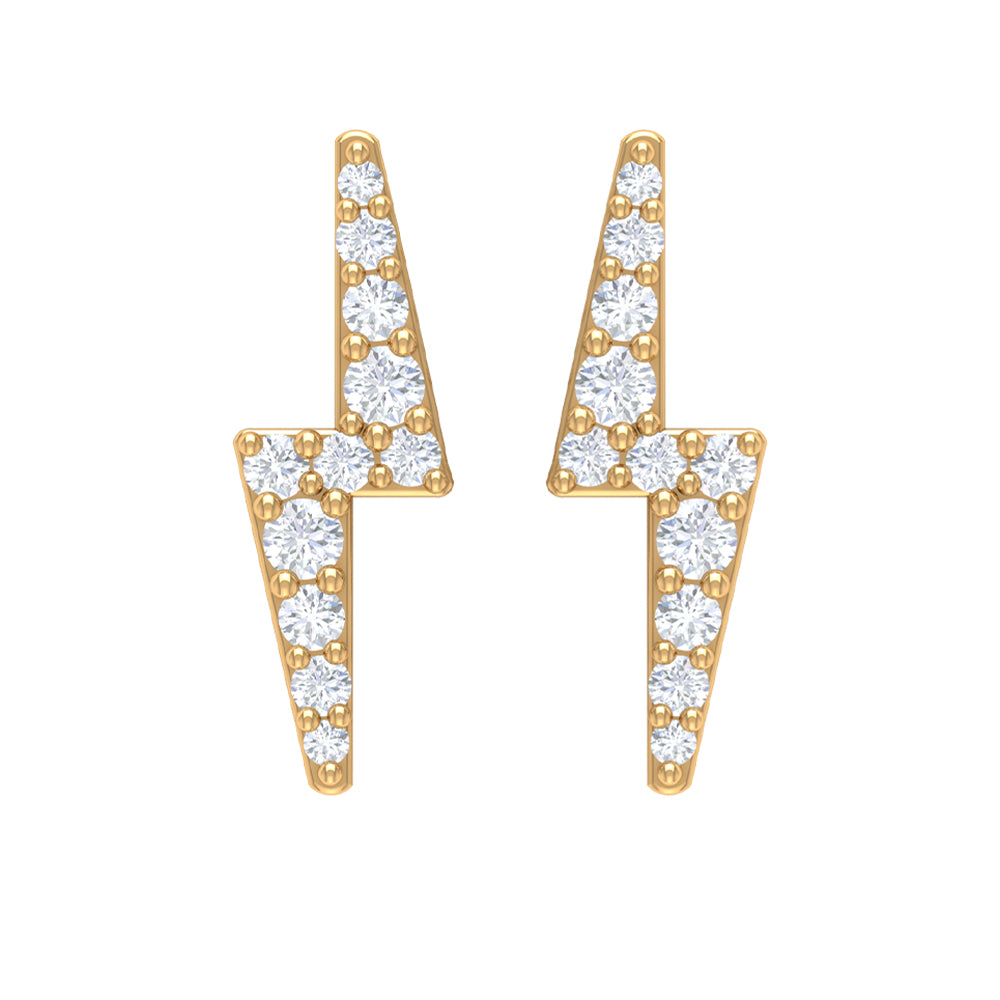 Natural Diamond Thunderbolt Stud Earrings in Gold Diamond - ( HI-SI ) - Color and Clarity - Rosec Jewels