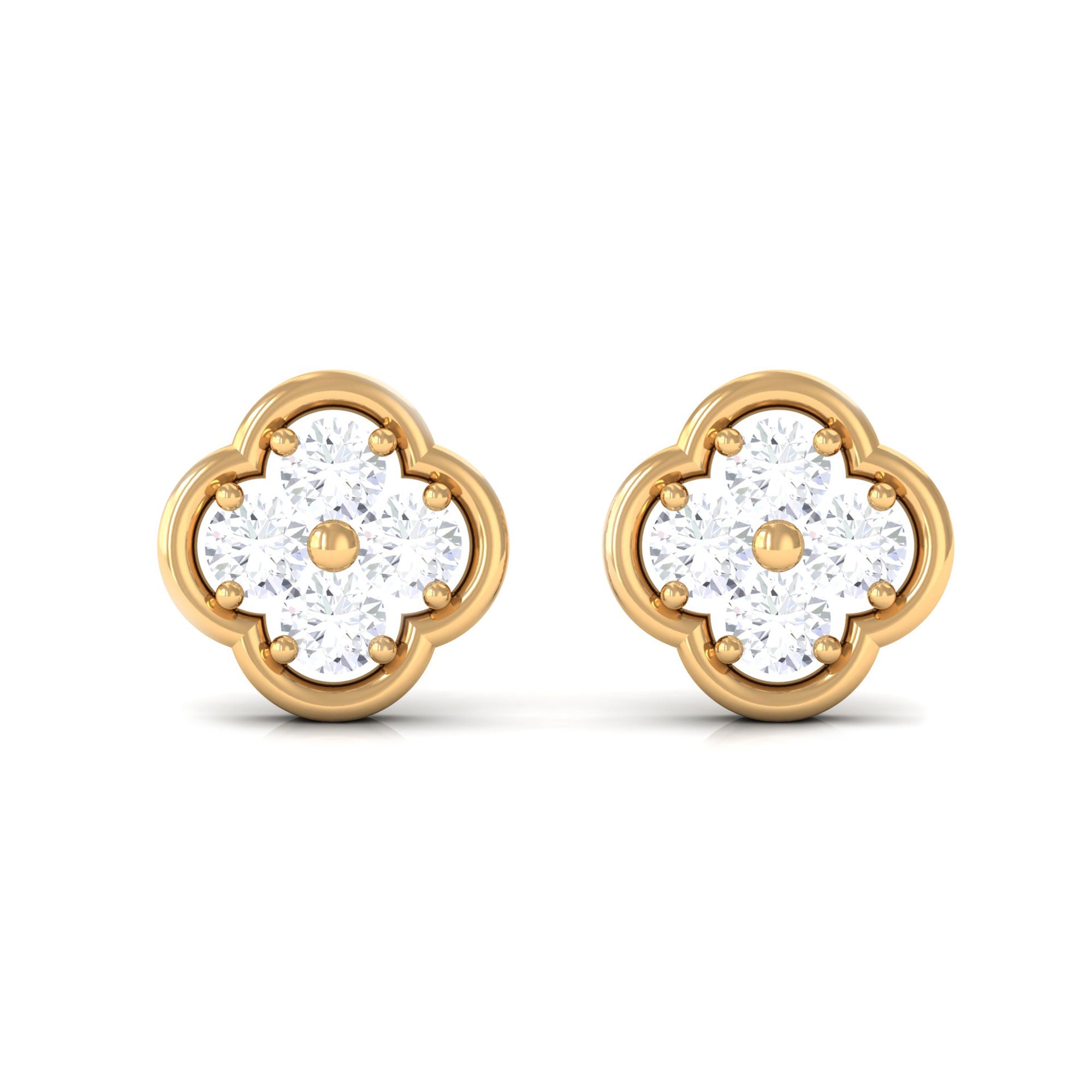 1/2 CT Natural Diamond Floral Stud Earrings in Gold Diamond - ( HI-SI ) - Color and Clarity - Rosec Jewels