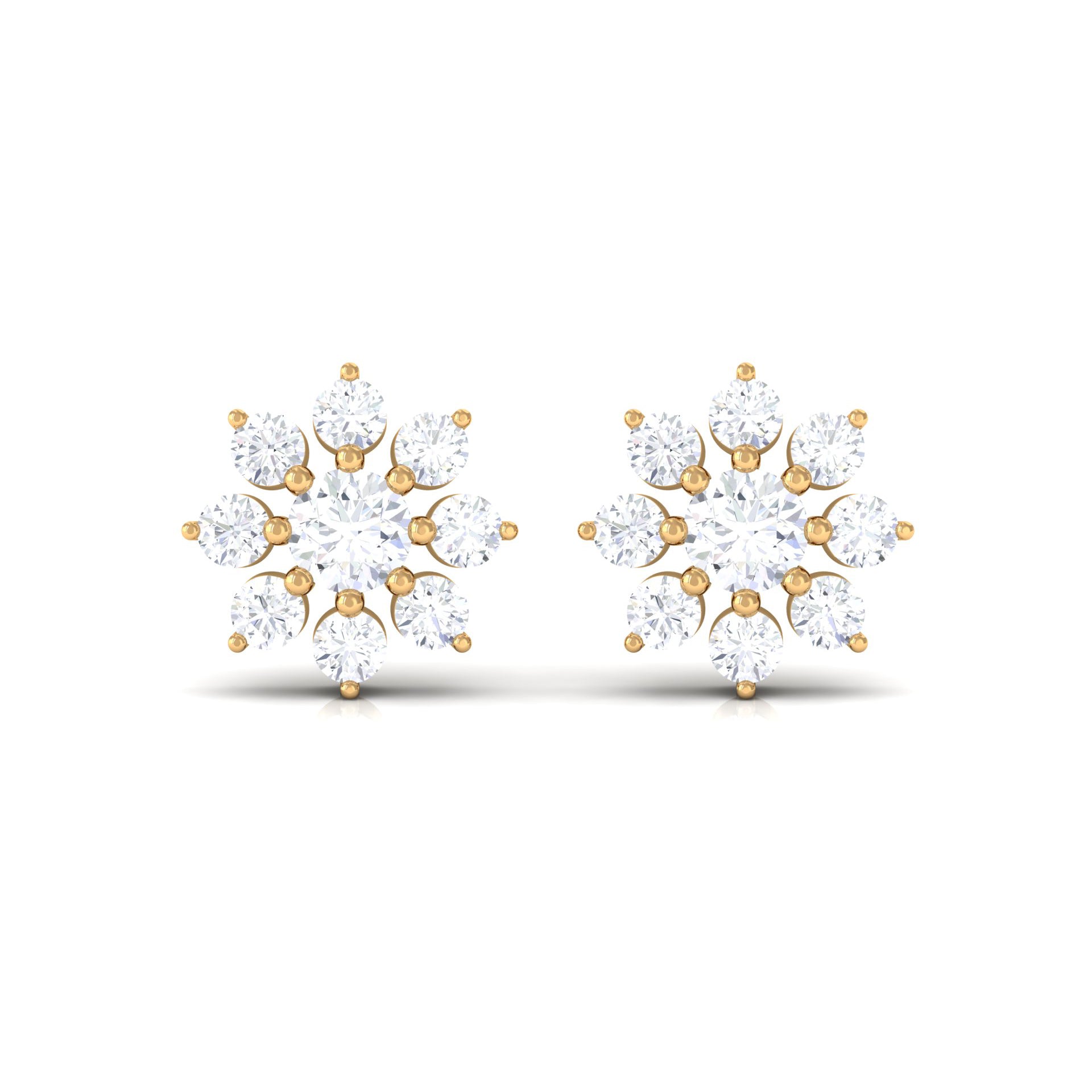 1/4 CT Natural Diamond Flower Stud Earrings in Gold Diamond - ( HI-SI ) - Color and Clarity - Rosec Jewels