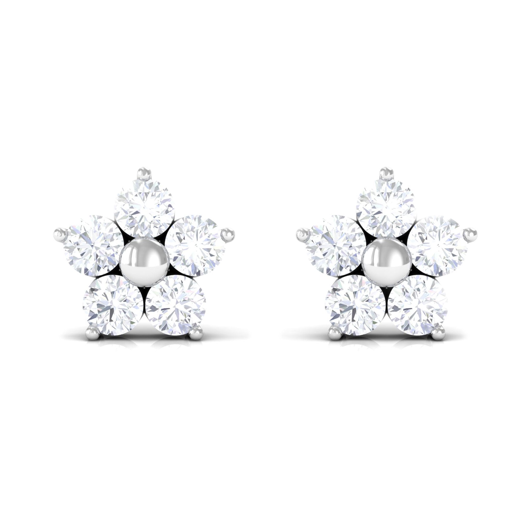 3/4 CT Simple Diamond Flower Stud Earrings in Prong Setting Diamond - ( HI-SI ) - Color and Clarity - Rosec Jewels