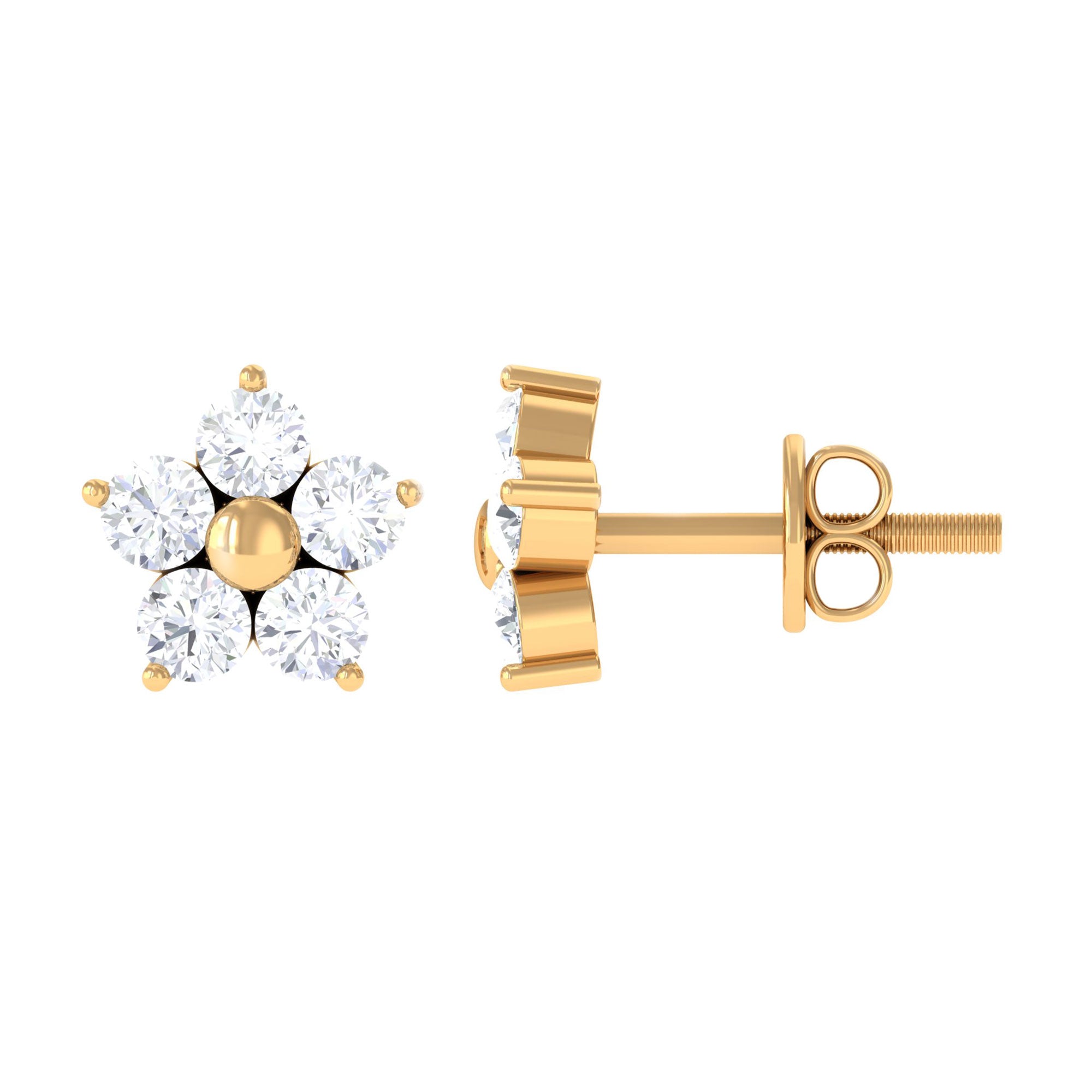 3/4 CT Simple Diamond Flower Stud Earrings in Prong Setting Diamond - ( HI-SI ) - Color and Clarity - Rosec Jewels