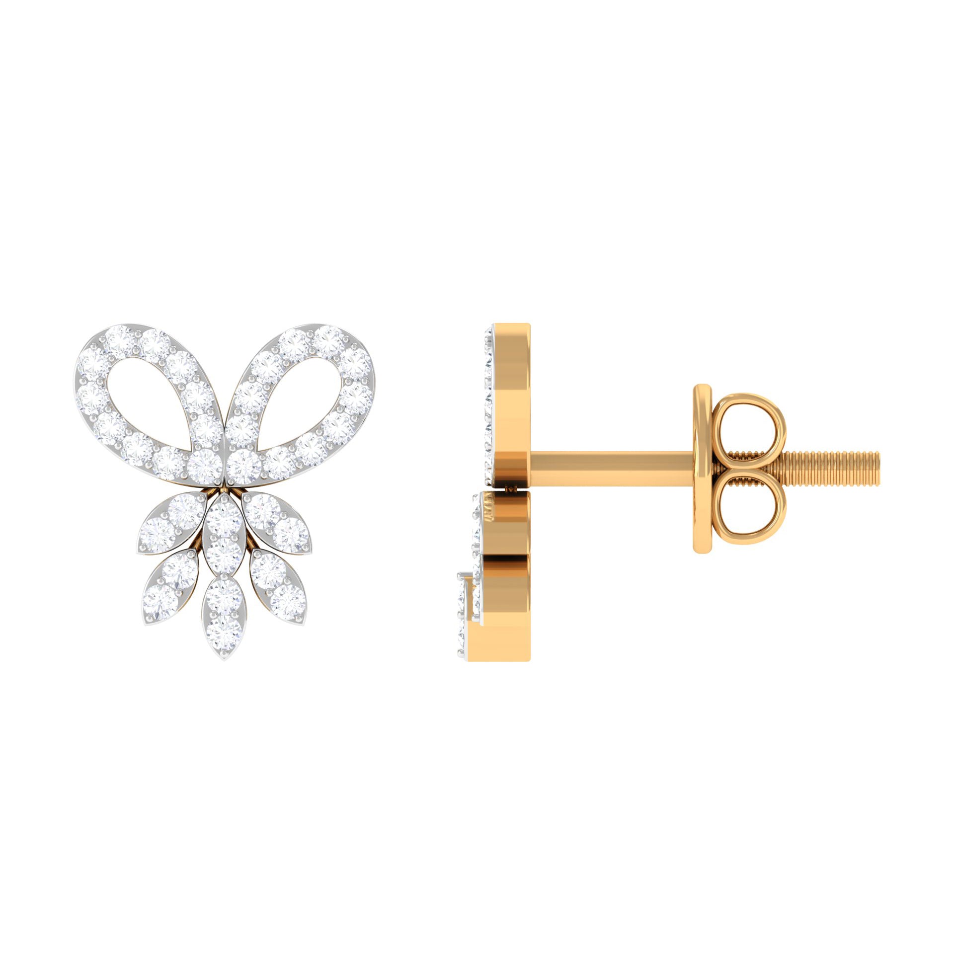 1/4 CT Pave Diamond Gold Bow Stud Earrings Diamond - ( HI-SI ) - Color and Clarity - Rosec Jewels