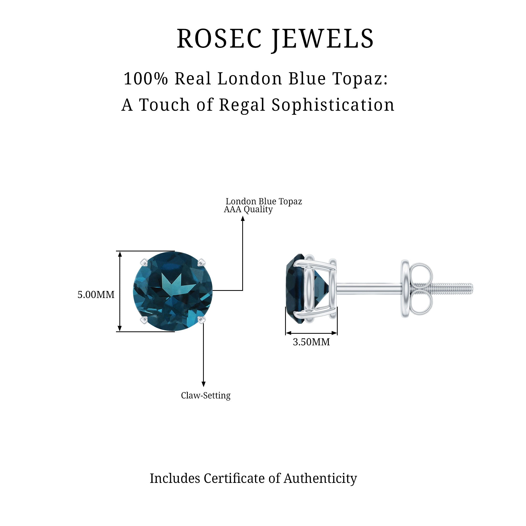 1.25 CT Round Cut London Blue Topaz Solitaire Stud Earrings London Blue Topaz - ( AAA ) - Quality - Rosec Jewels