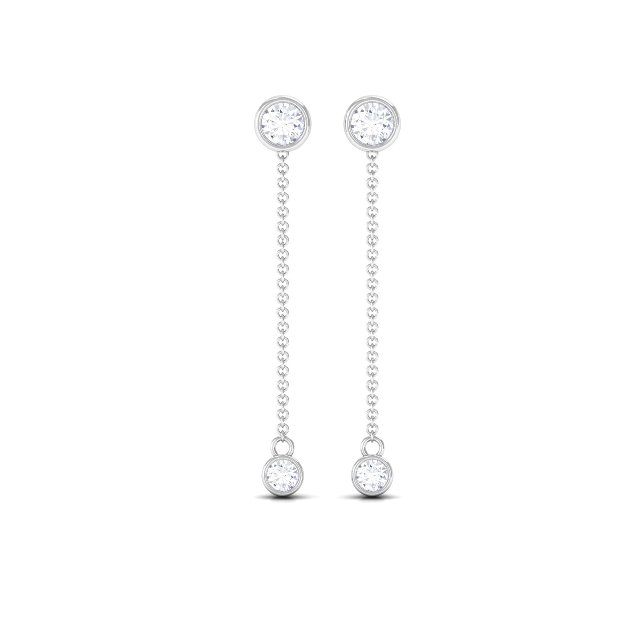 1 CT Bezel Set Round Moissanite Dangle Chain Earrings Moissanite - ( D-VS1 ) - Color and Clarity - Rosec Jewels